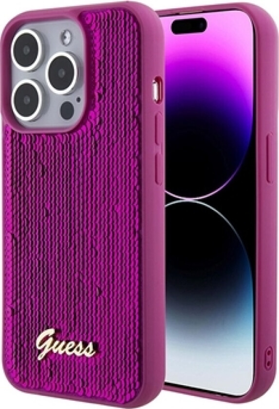 iPhone 15 Pro Guess Sequin Script Logo Deksel - Magenta