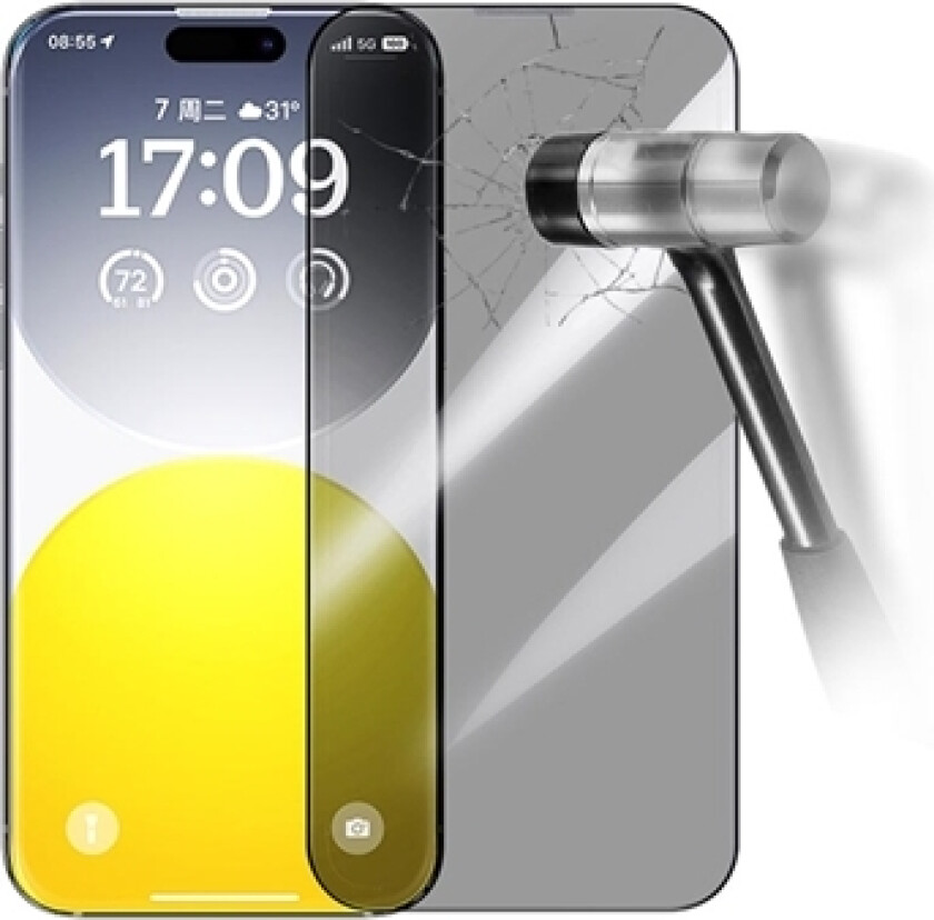 iPhone 15 Pro Max Baseus Diamond Series Skjermbeskytter i Herdet Glass - Privacy