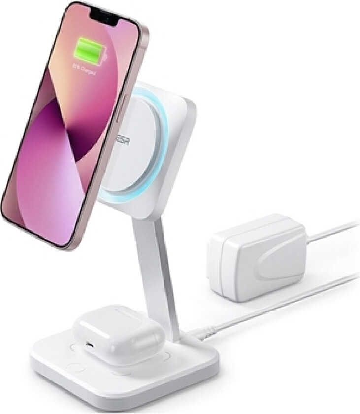 HaloLock CryoBoost 2-i-1 MagSafe Trådløs Lader - Hvit