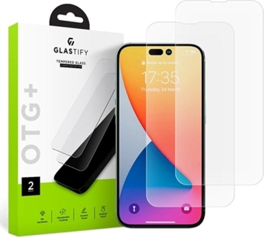 Glastify OTG+ iPhone 14 Pro Skjermbeskytter - 2 Stk.