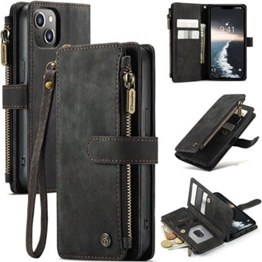 iPhone 14 Caseme C30 Multifunksjonell Lommebok-deksel - Svart