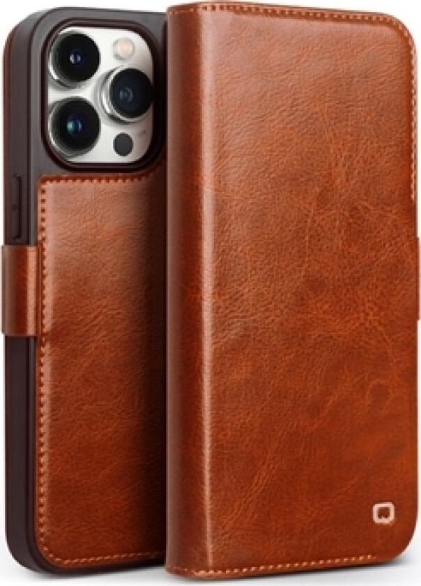 iPhone 15 Pro Qialino Classic Lommebok-deksel I Lær - Lysebrun