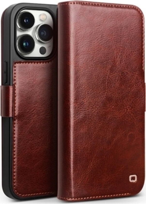 iPhone 15 Pro Qialino Classic Lommebok-deksel I Lær - Mørkebrun