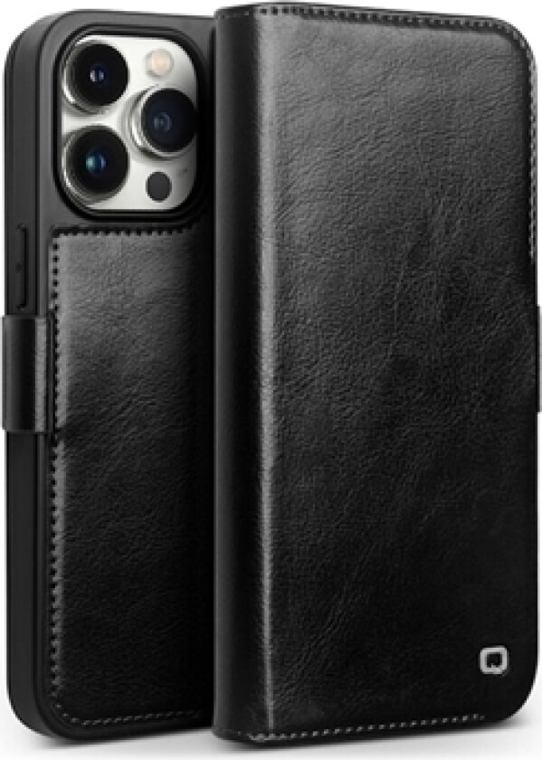 iPhone 15 Pro Qialino Classic Lommebok-deksel I Lær - Svart