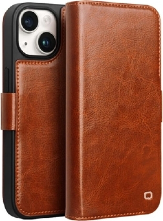iPhone 15 Qialino Classic Lommebok-deksel I Lær - Lysebrun