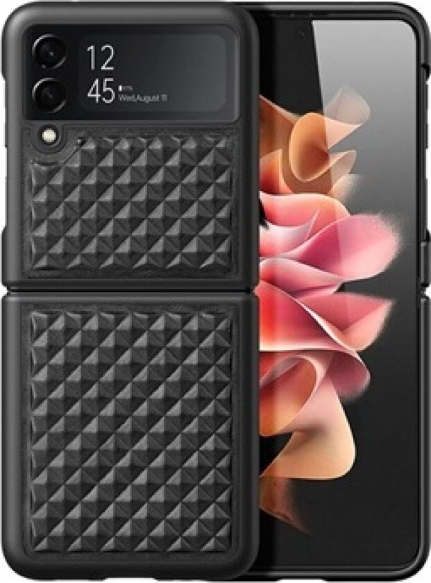 Venice Samsung Galaxy Z Flip4 Lær Belagt Deksel - Svart