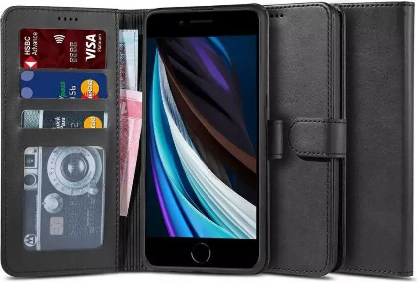 Tech-Protect iPhone SE (2022 / 2020) / 8 / 7 Tech-Protect øko Skinn Wallet Deksel - Sort