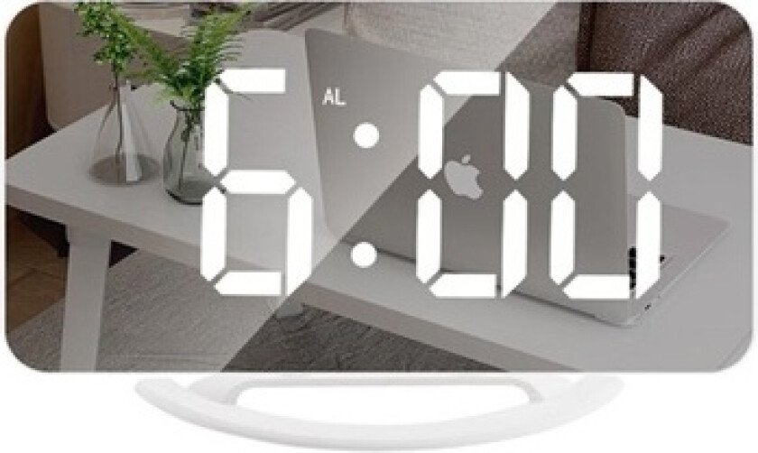LED-vekkerklokke med Digital Skjerm og Speil TS-8201 - Hvit