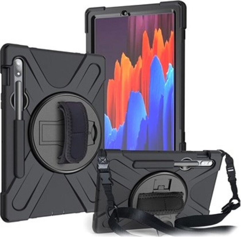 Samsung Galaxy Tab S7/S8 Heavy Duty 360 Deksel med Håndrem - Svart