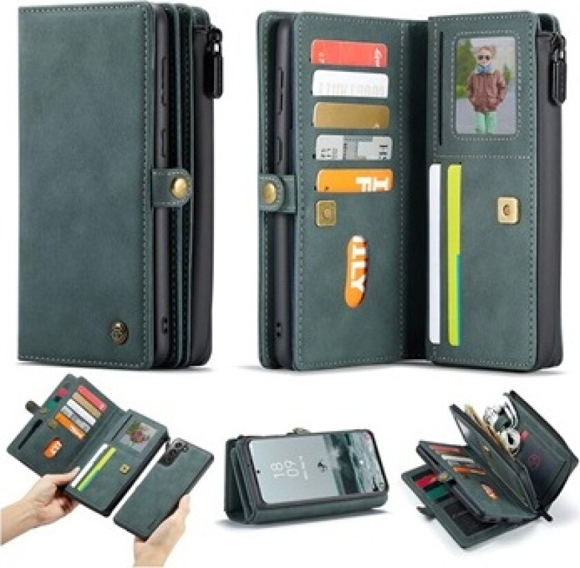 2-i-1 Multifunksjonell Samsung Galaxy S21 FE 5G Lommebok-deksel - Grønn