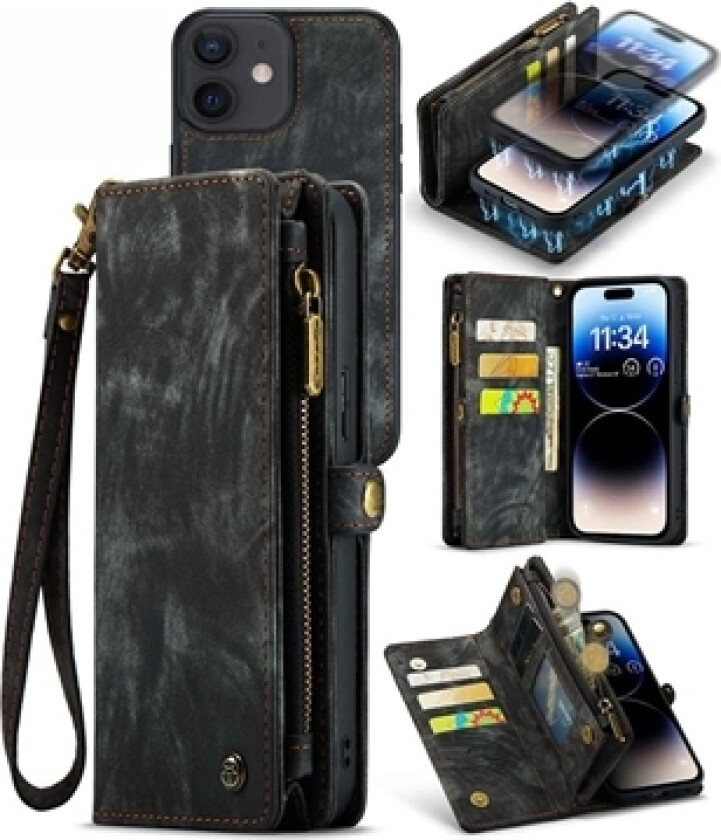 2-i-1 Multifunksjonell iPhone 12/12 Pro Lommebok-deksel - Svart