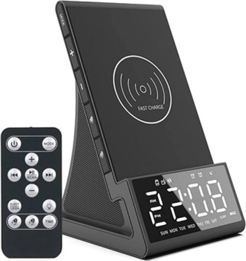 Digital Vekkerklokke Radio m/ Bluetooth-høyttaler & Trådløs Lader
