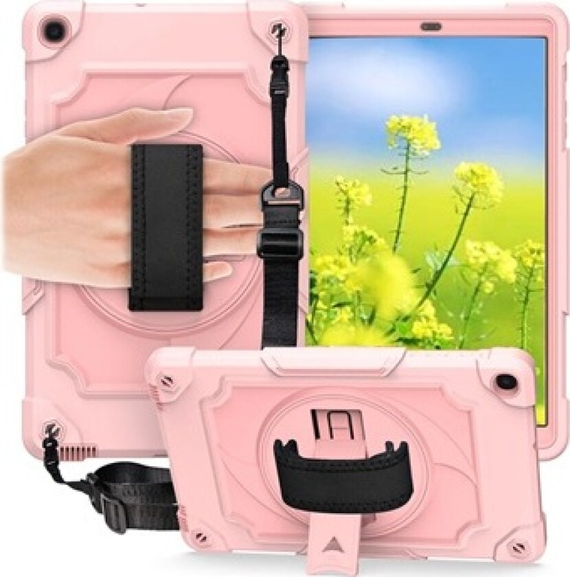 Samsung Galaxy Tab A 10.1 (2019) Heavy Duty 360 Deksel med Håndrem - Rosa