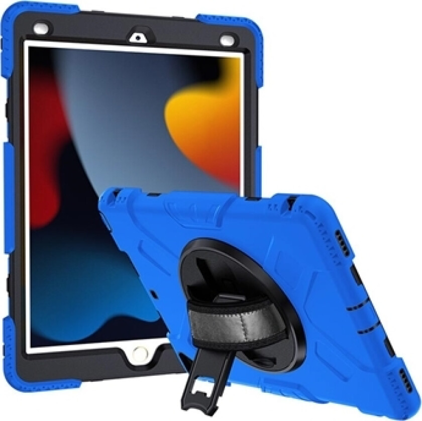 iPad 10.2 2019/2020/2021 Heavy Duty 360 Deksel med Håndrem - Blå / Svart