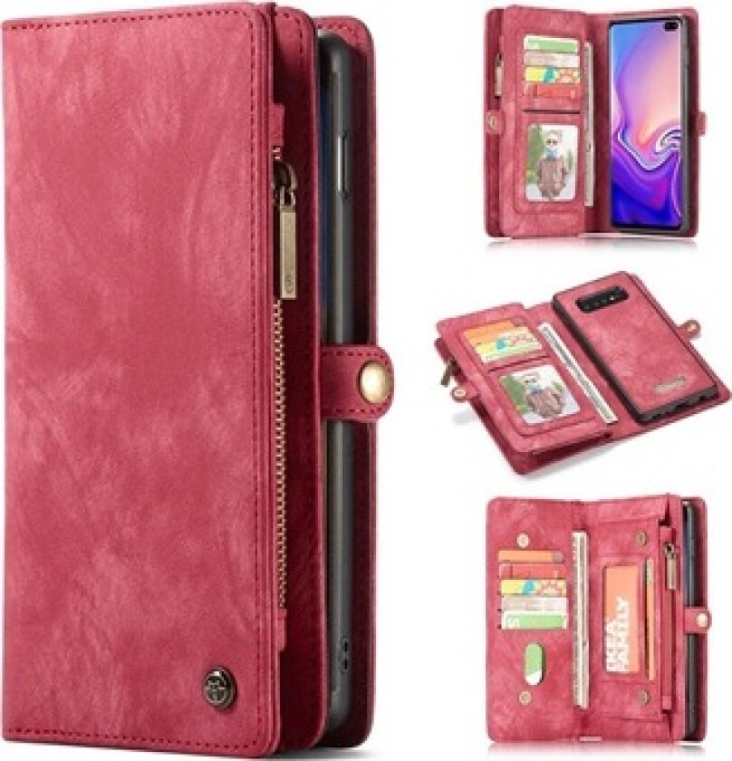 2-i-1 Multifunksjonell Samsung Galaxy S10+ Lommebok-deksel - Rød