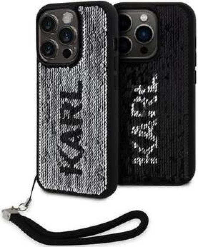 iPhone 15 Pro Max Karl Lagerfeld Reversible Sequins Deksel - Svart / Sølv
