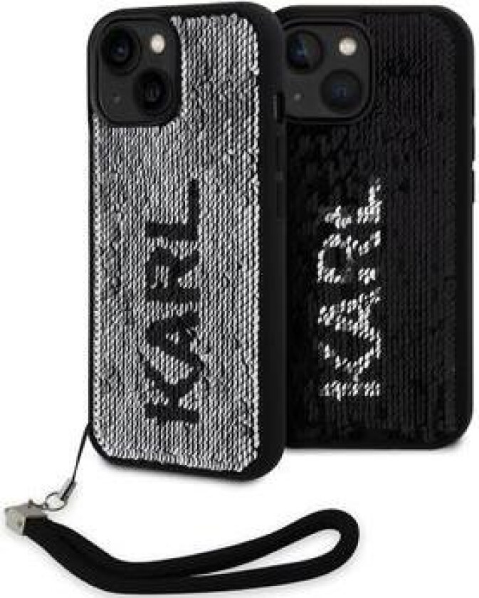 iPhone 15 Karl Lagerfeld Reversible Sequins Deksel - Svart / Sølv