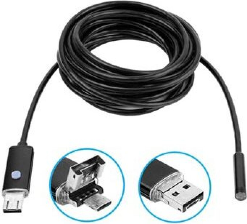 Vanntett 8 mm USB-inspeksjonskamera AN99 til Android og PC - 5 m - Svart