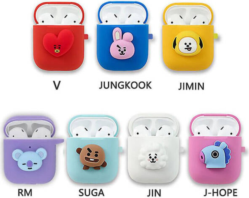 Wi66 Bts Bt21 Bangtan Boys Kpop Karakter Bt21 Airpods 1/2 Etui Silikon Deksel Skin Offisiell K-pop Autentisk Med Nøkkelring Jimin -ES SUGA
