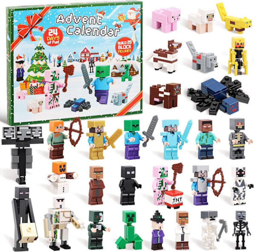 Julekalender 2024 Minecraft, 24 Dager Lekesaksfigurer Byggeklosser Nedtellingskalender, Gutter Julekalender Overraskelsesgave