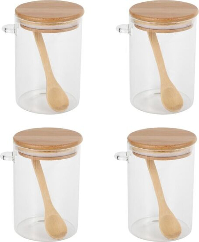 4X matboks glasskrukke klar lufttett krukkebeholder med lokk og skje for løs te salt sukker