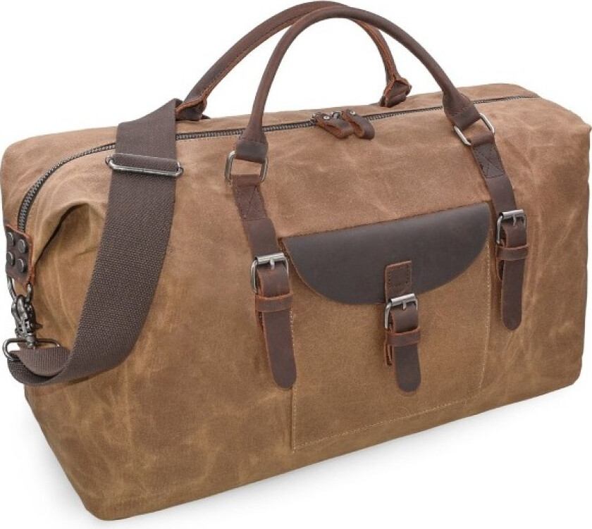 Herre Reiseveske i Lær, Weekendbag, Vanntett Stor Canvas Holdall Campingbag (Brun)