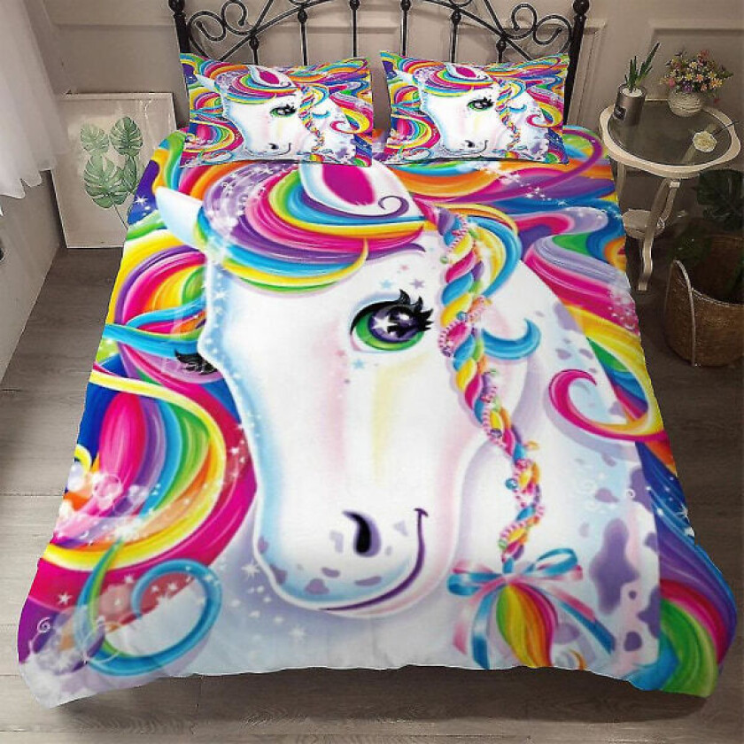 3d-trykt Unicorn Sengesett Dynetrekk Dynetrekk Putetrekk Enkelt Dobbelt Barnejulegave Un09 -ES UK DOUBLE 200x200cm