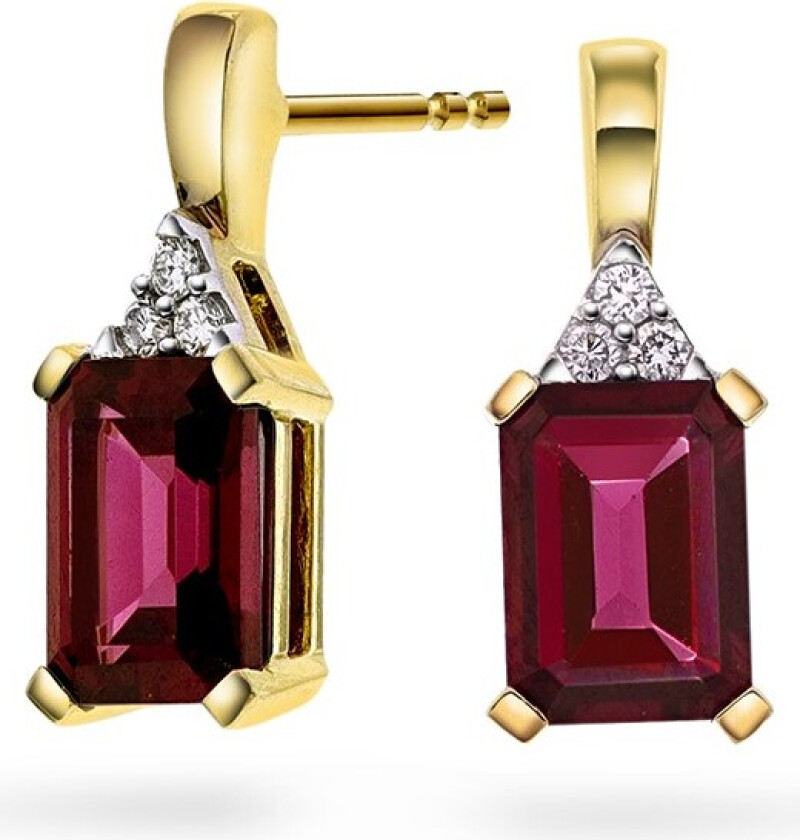 Michelle By Gullfunn, Øredobber i 585 gult gull med diamanter 0,06 ct og rhodolitt