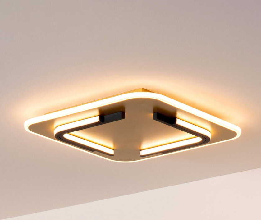 LED-taklampe Andreas, kantet, 40 cm x 40 cm, gull matt