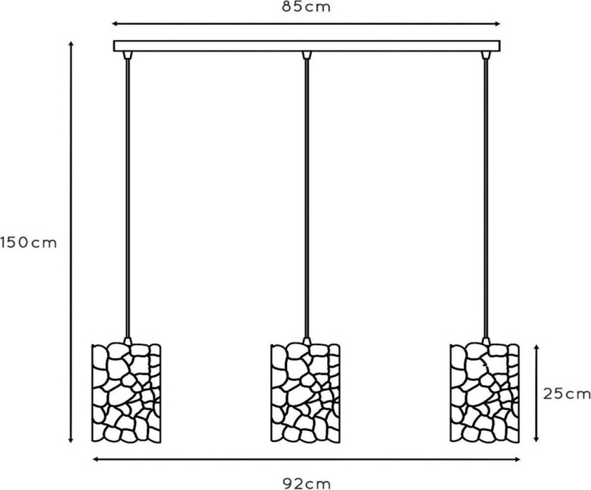 Almelo hengelampe, 3 lyskilder, lineær, svart/gull, metall