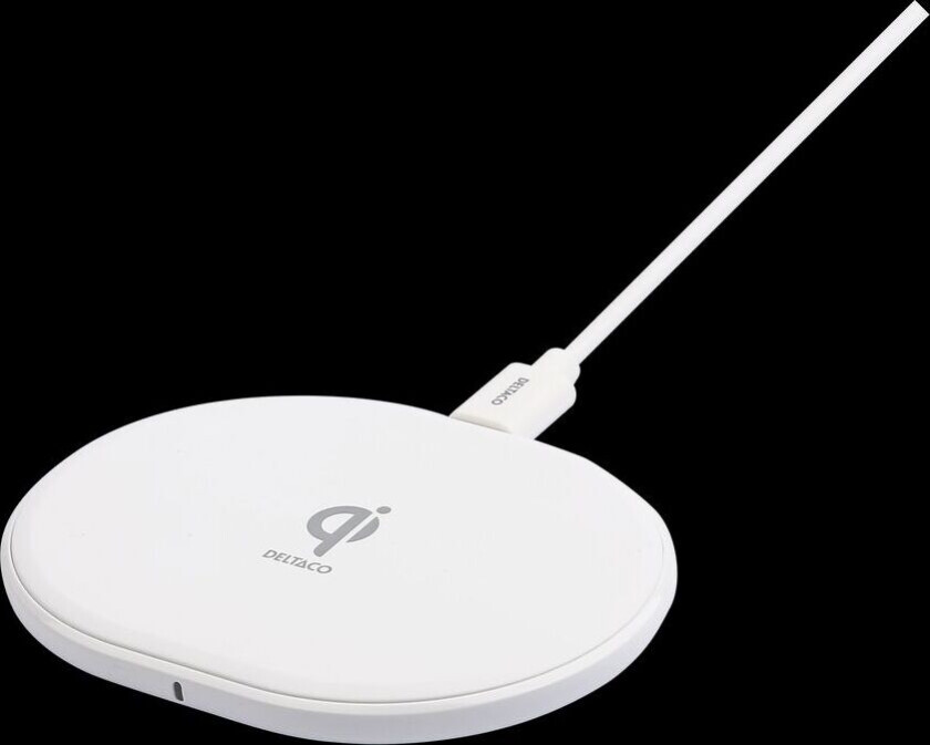 Deltaco Trådløs lader, 10 W, USB-C, Qi-sertifisert - Hvit