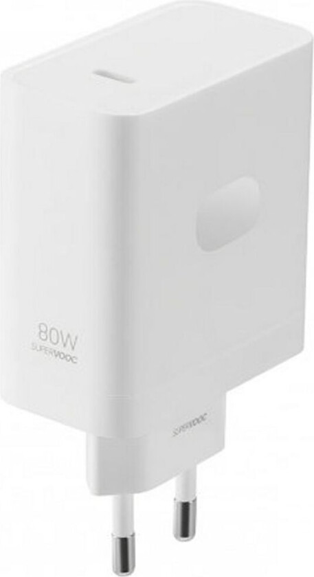 OnePlus GaN USB-C Vegglader 80W - Hvit
