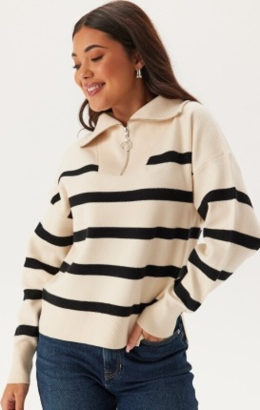 Vmsaba Stripe Ls Highneck Blouse Birch Stripes:black XL