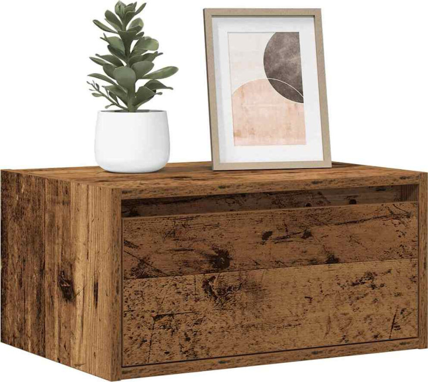 Vegghengt nattbord med LED-lys gammelt tre