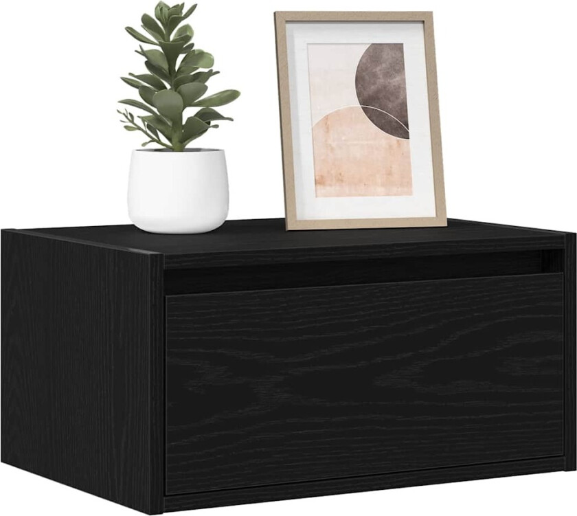 Vegghengt nattbord med LED-lys svart eik