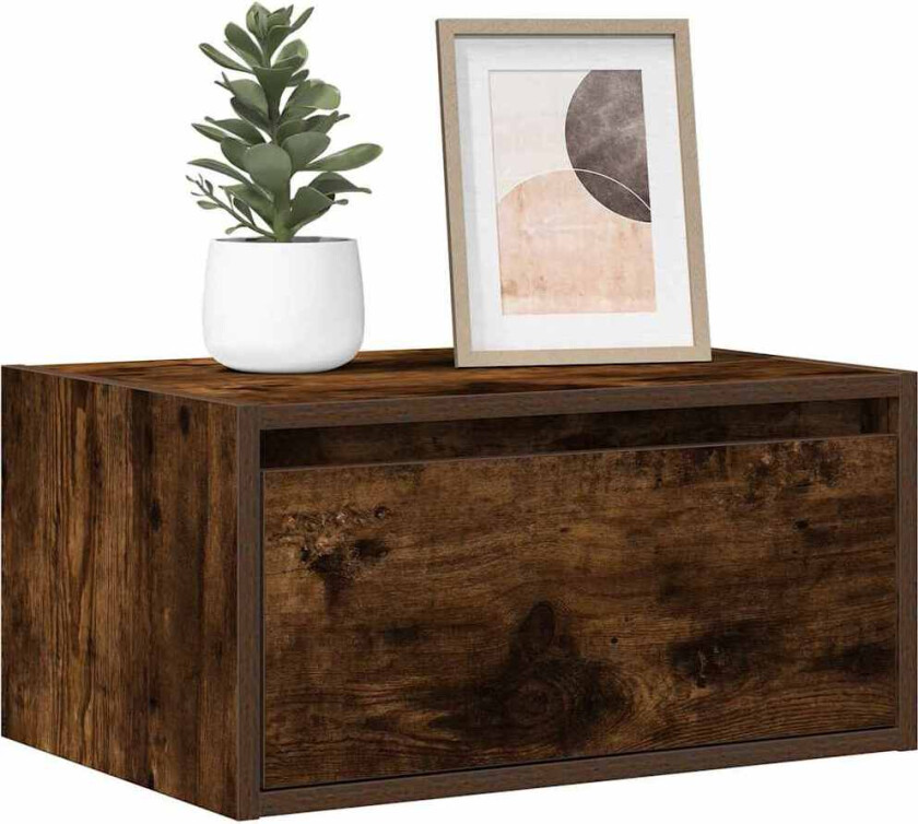 Vegghengte nattbord med LED-lys 2 stk røkt eik