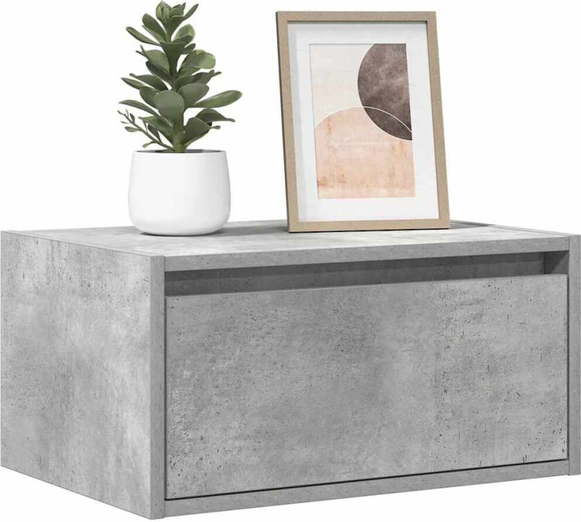 Vegghengt nattbord med LED-lys betonggrå