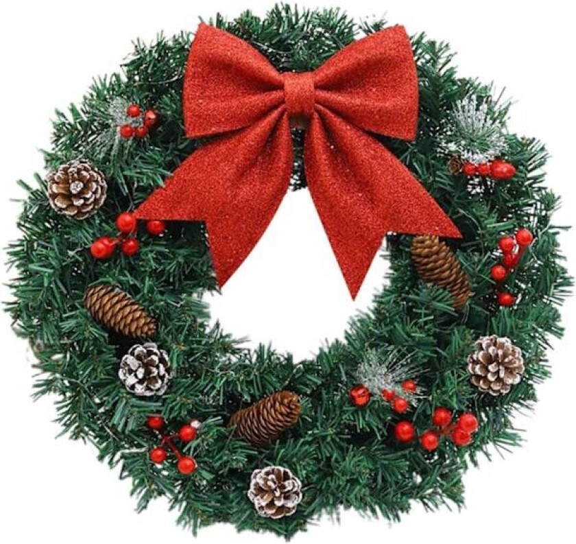 Julekrans til dør - LED julekrans | Opplyste vinterkranser med kunstige furunåler med røde bær | Rustikk julekrans