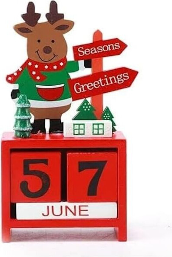 Juleteller i tre, Julekalender med julenissen, Avtagbare blokker Hjemme-julekalender (elg)