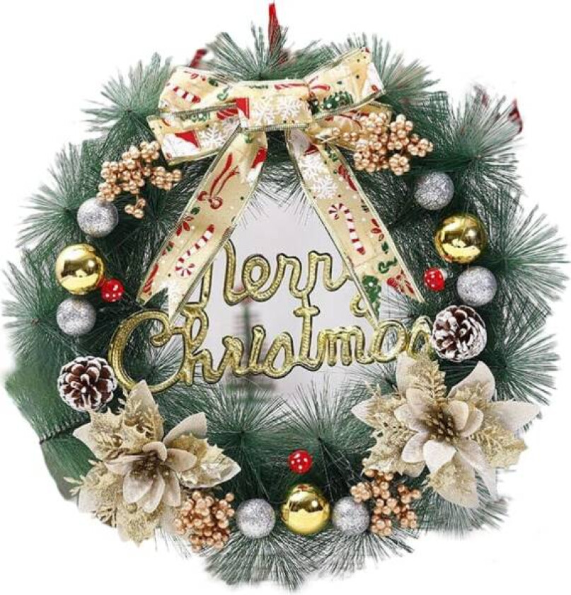 Julekrans, kranser for inngangsdøren utendørs, juledekorasjoner for dører, hengende dørkransdekorasjon 40CM(Trykk+gull)