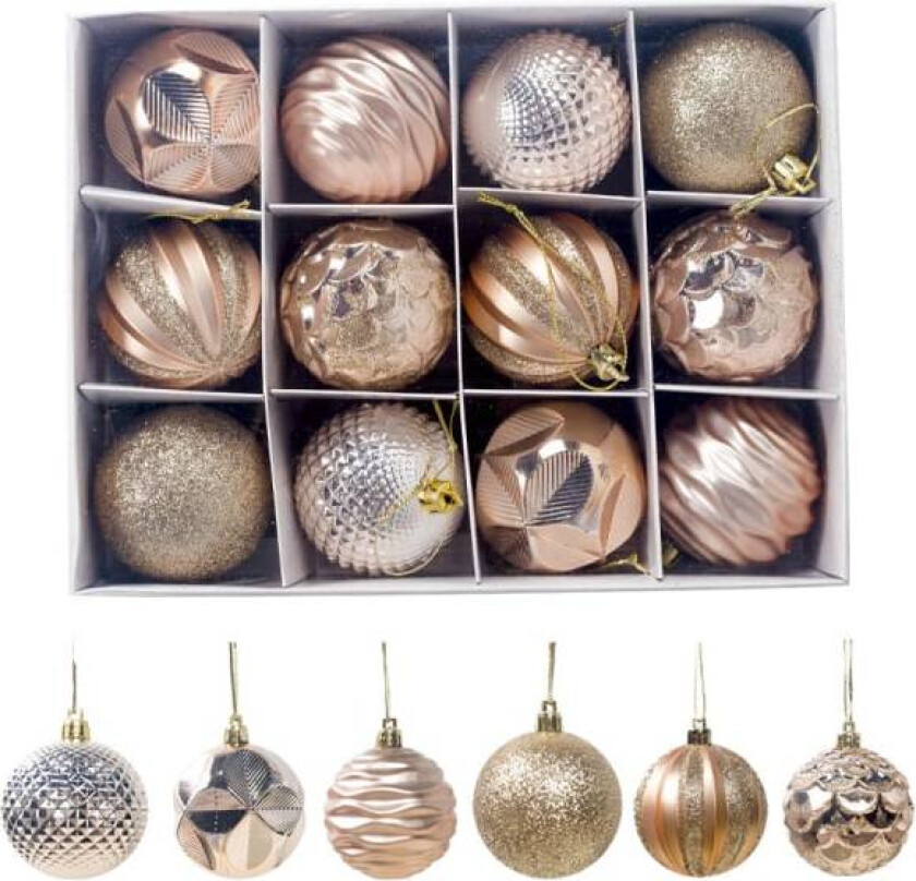 12 stk julekulepynt for juletredekor 2,36" gaveeske Gold