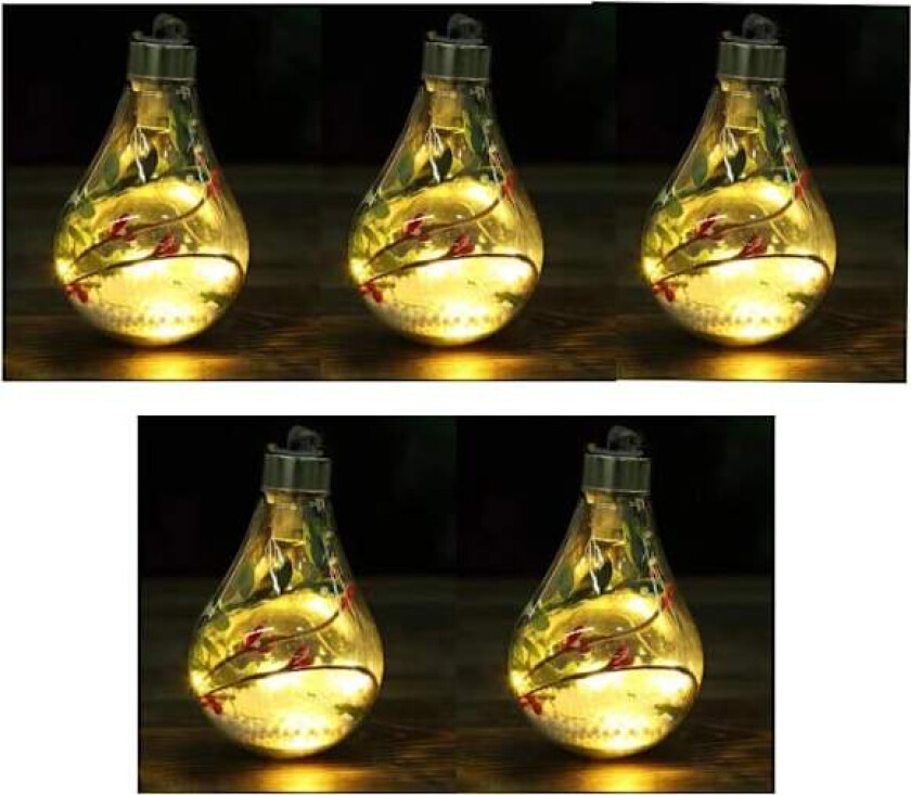 5 stk hengende julekule med LED-lys hengende Chr