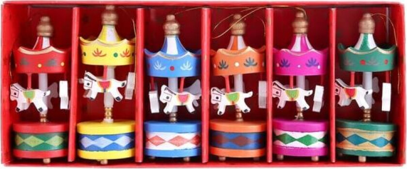 6 stk / sett Vintage Hest Karusell Tre Musikkboks Mini Juletreanheng Julebursdagsgave for Barn