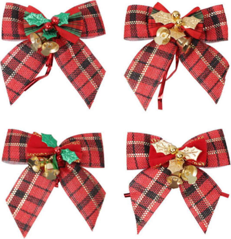 4 stk med bjeller julebånd juletreanheng gaveeske de