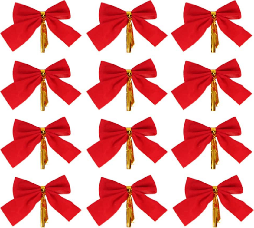 12 små julepynt i form av rosetter, rød