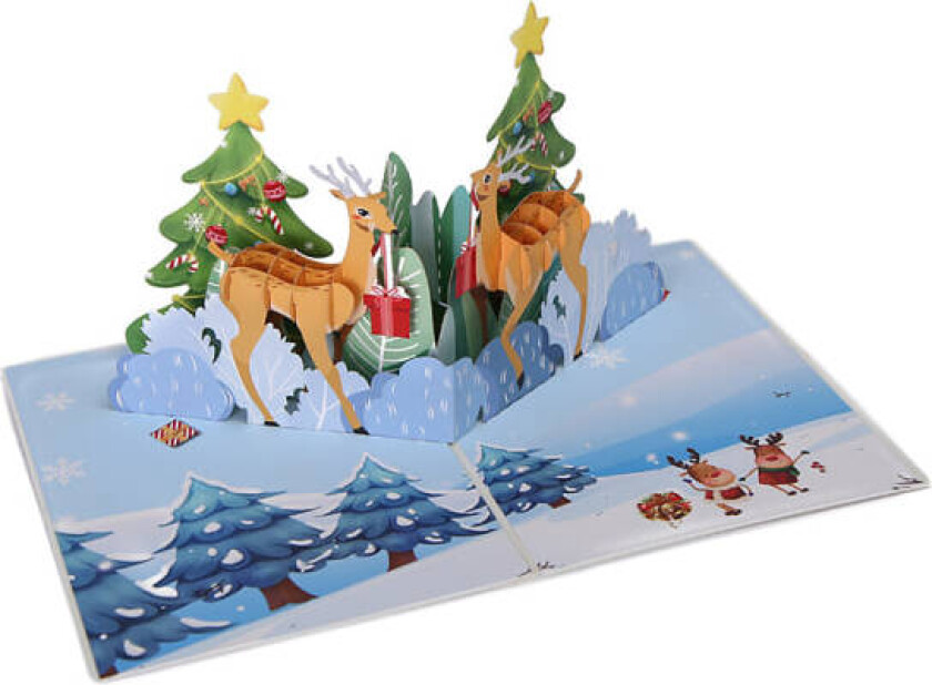 Julekort 3D Pop Up-kort Gratulasjonskort med konvolutt og notatlapp - Julehjort og julegave