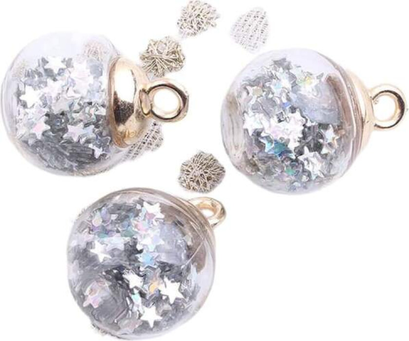 10 stk gjennomsiktige stjerneformede julekuler i fargerik glitterglass til juletrepynt, sølv