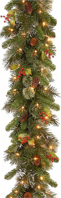 2,7 m julekrans av rotting med 50 LED-lys Kunstig julekransdekorasjoner for juletre Peiser Trapper Dør Hage Hage