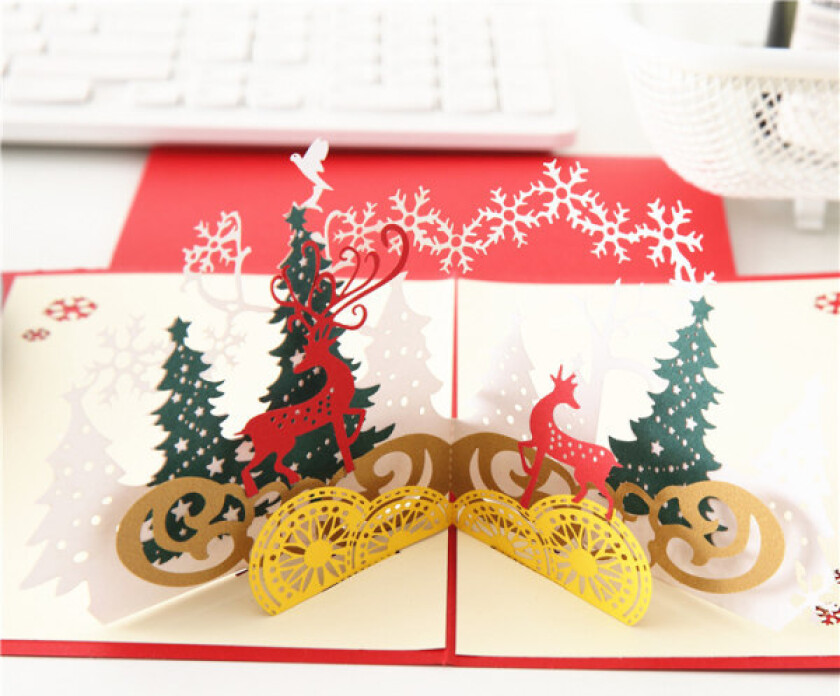 Mub- Jul 3D tredimensjonalt gratulasjonskort skreddersydd håndlaget gratulasjonskort Julskog Julaften