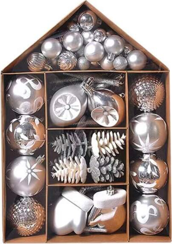 Julekulesett med dekorative kuler og anheng